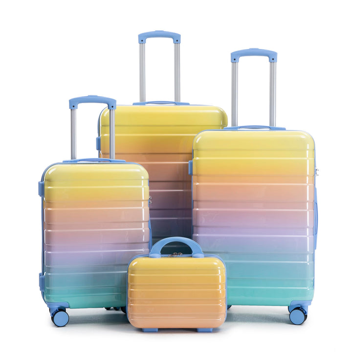 Hartschalen-Koffer Trolley Handgepäck Rollkoffer, Reisekoffer Set mit 4 Rollen, 4er Gepäckset, Blau