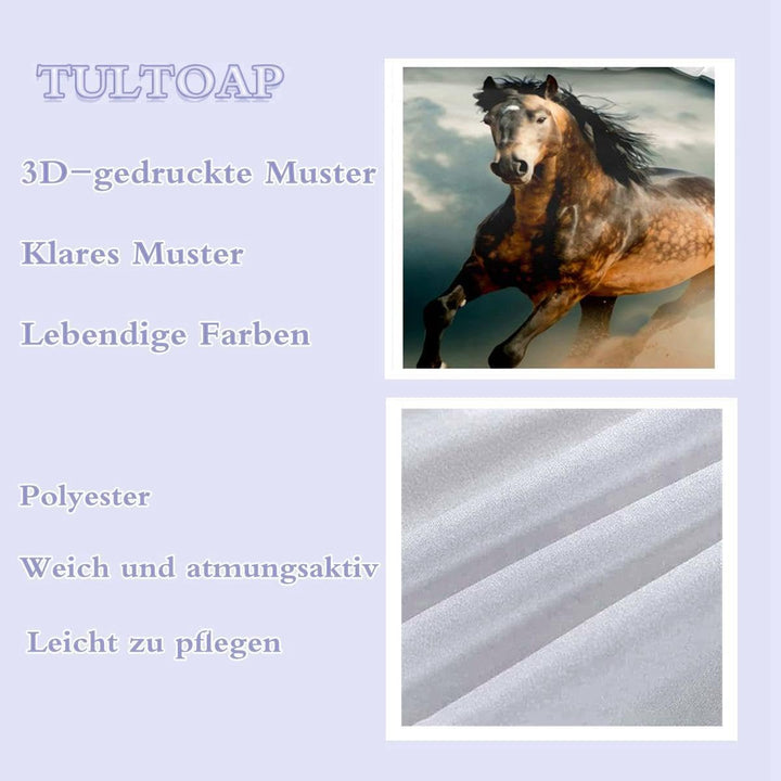 TULTOAP Pferde Motiv Bettbezug,Das laufende Pferd Motiv Kinder Bettwäsche Set,Tier Motiv Bettbezug f