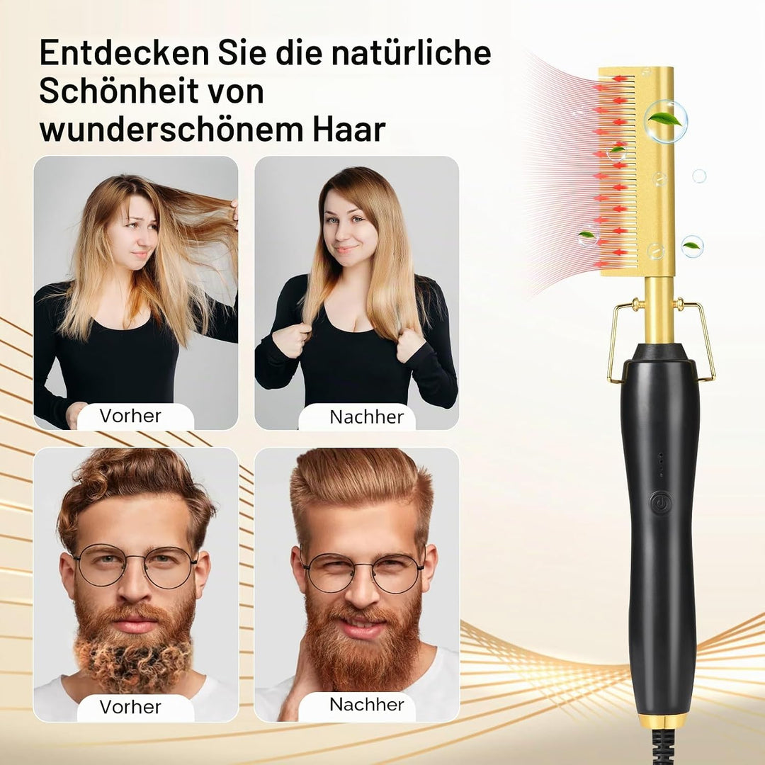 Elektrischer Heisskamm, 2 in 1 Elektrische kamm Haarglätter Glättbürste, 80℃-230℃ Electric Hot Comb