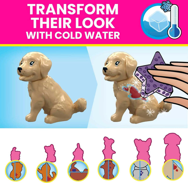 MEGA HHP89 - Barbie Color Reveal Bauspielzeug, Tiere zum Trainieren und Waschen mit 2 kleinen Barbie