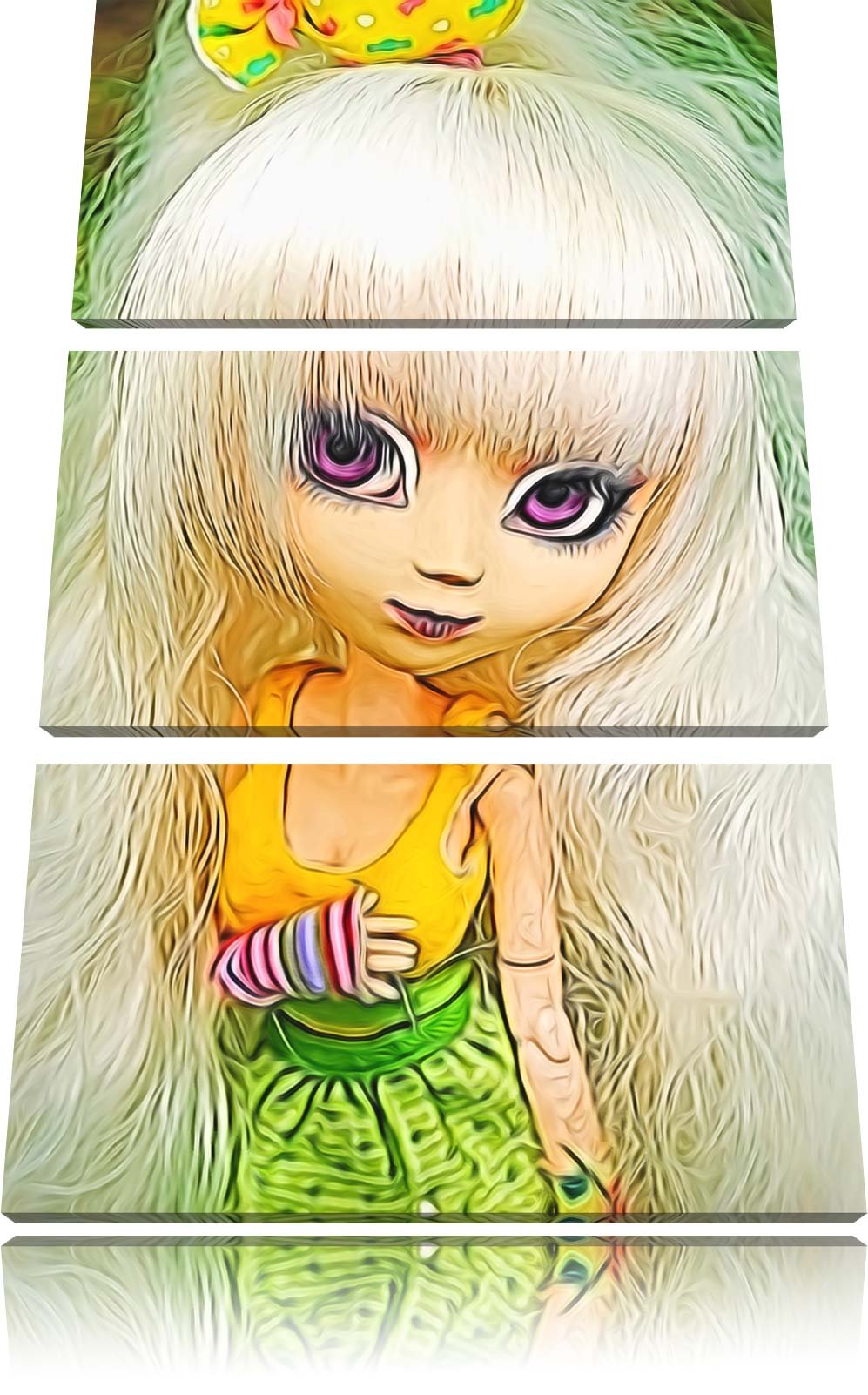 Pullip-Püppchen im 70er-Jahre-Stil NewArt 3-Teiler Leinwandbild 120x80 Bild auf Leinwand, XXL riesig