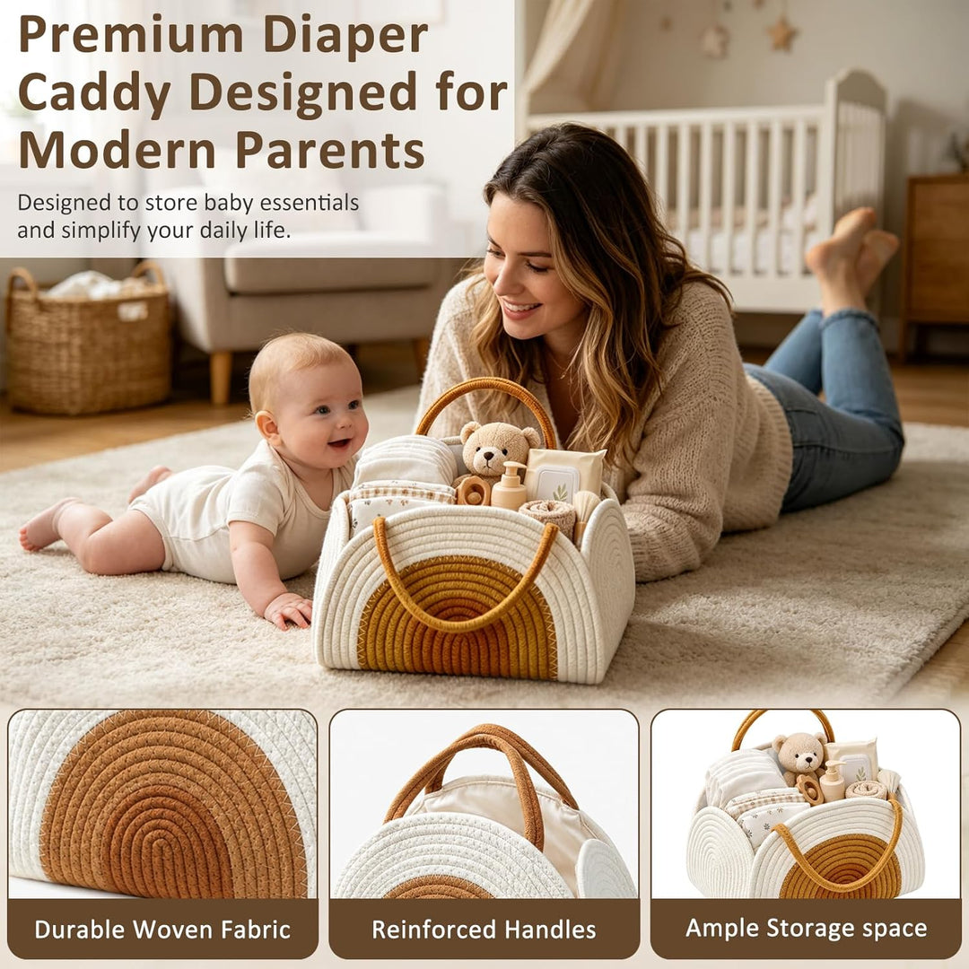Baby Windel Caddy Organizer, Wickeltisch Organizer mit Fächern und Griffen, Tragbarer Wickeltasche O