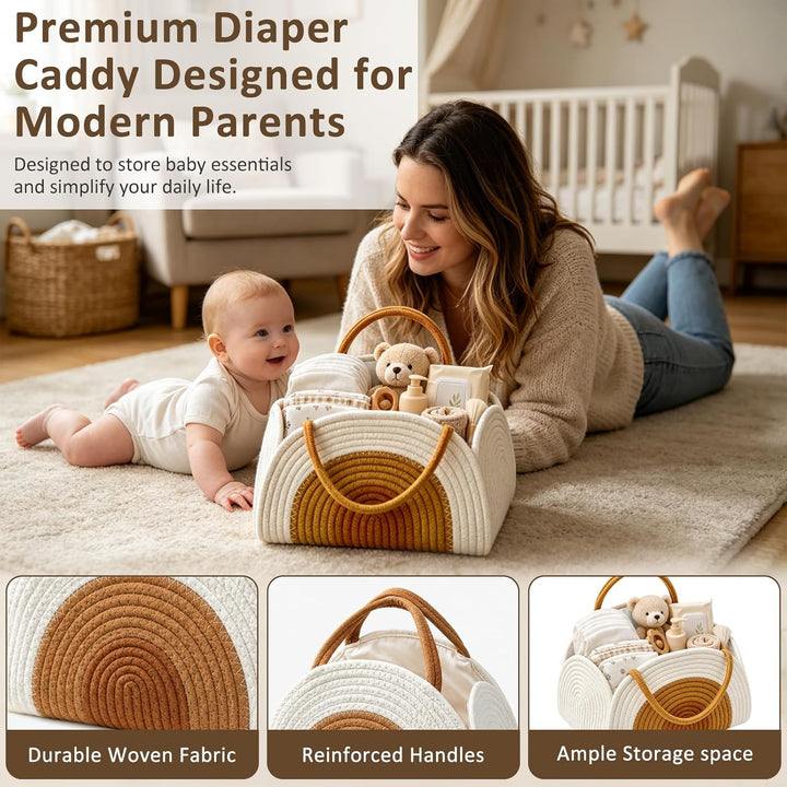 Baby Windel Caddy Organizer, Wickeltisch Organizer mit Fächern und Griffen, Tragbarer Wickeltasche O