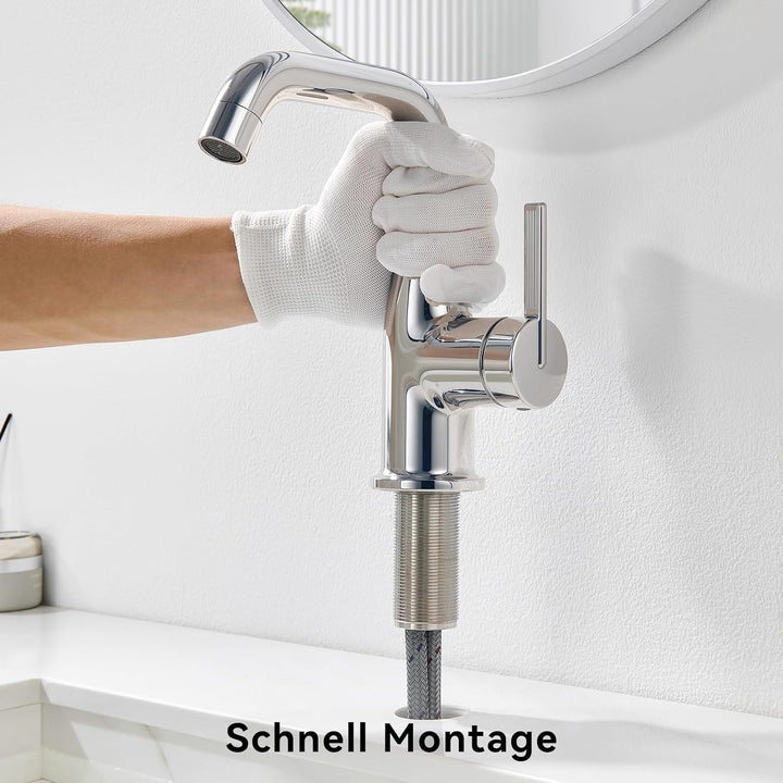 CECIPA Waschtischarmatur mit Kaltstartfunktion für Aufsatzwaschbecken Chrom, Chrom