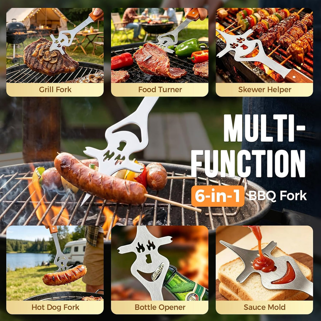 Yoassi BBQ Grillbesteck Set 3-teilig Edelstahl, Grillzubehör mit Grillzange, Grillwender, Fleischgab