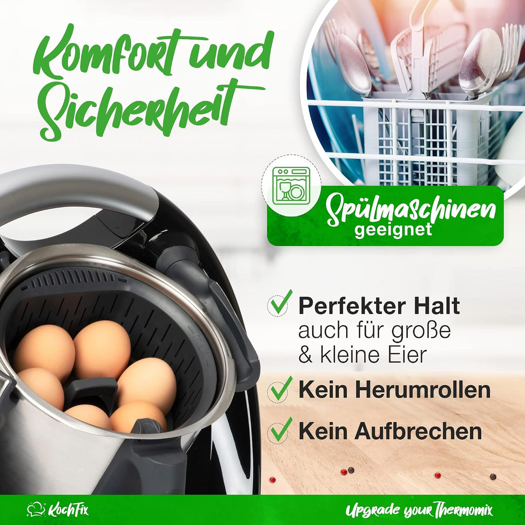 KochFix Eierhalter - Thermomix Einsatz für TM5, TM6, TM31 | Zum Eierkochen für Thermomix Garkorb, Zu