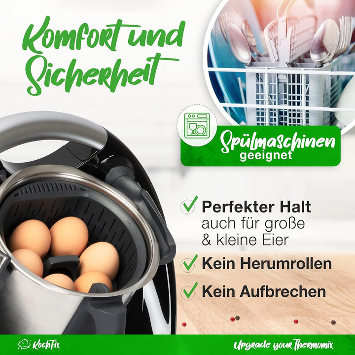 KochFix Eierhalter - Thermomix Einsatz für TM5, TM6, TM31 | Zum Eierkochen für Thermomix Garkorb, Zu
