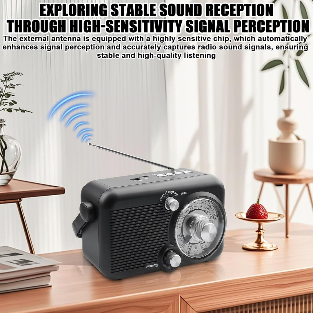 Tragbares Radio mit Bluetooth, AM,FM,SW Kofferradio, Strom & Batteriebetrieb, Eingebautem Lautsprech