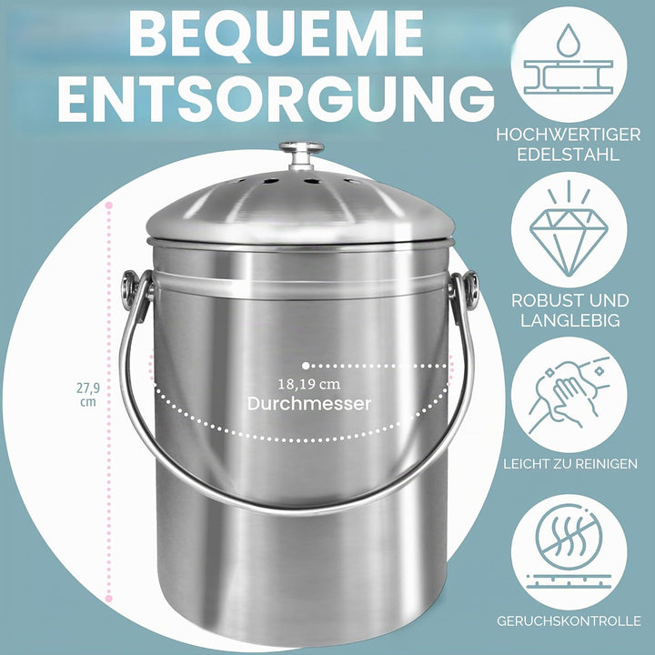 Epica Komposteimer, Edelstahl, 1 Gallon Grau, Grau