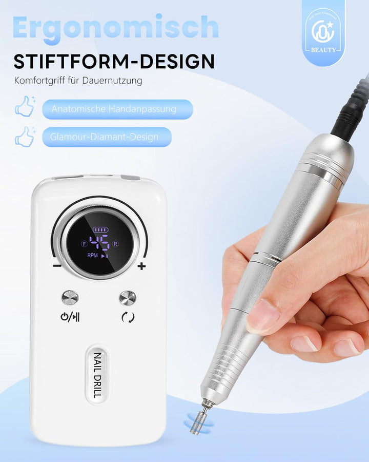 CozyZen Kabellose Nagelfeile Professionell: 45000 U/min Wiederaufladbare Elektrische Nagelfeile Set,