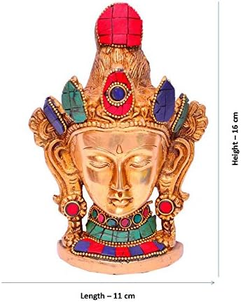 Purpledip Brass Idol Buddhist Goddess Tara: Table Top Decor Figurine with Gemstones; Collectible Gif