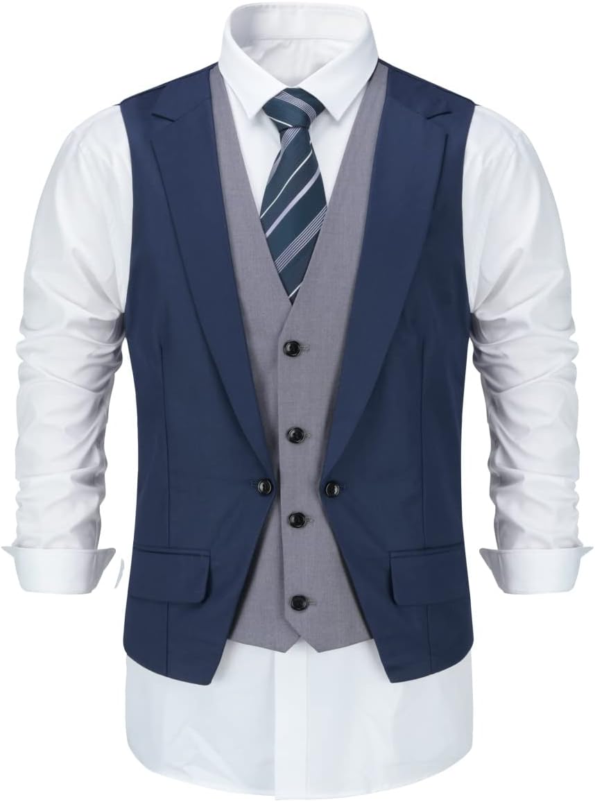 Allthemen Herren Anzugweste mit Schichten V-Ausschnitt Western Weste Slim Fit Layered Herrenweste Bu