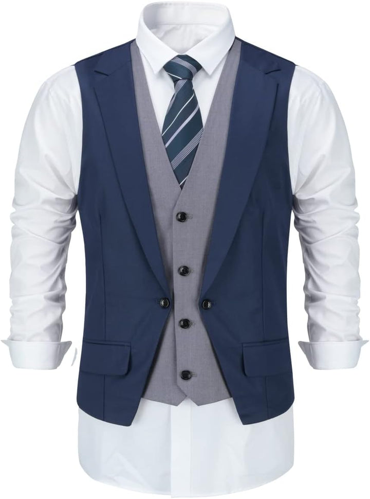 Allthemen Herren Anzugweste mit Schichten V-Ausschnitt Western Weste Slim Fit Layered Herrenweste Bu
