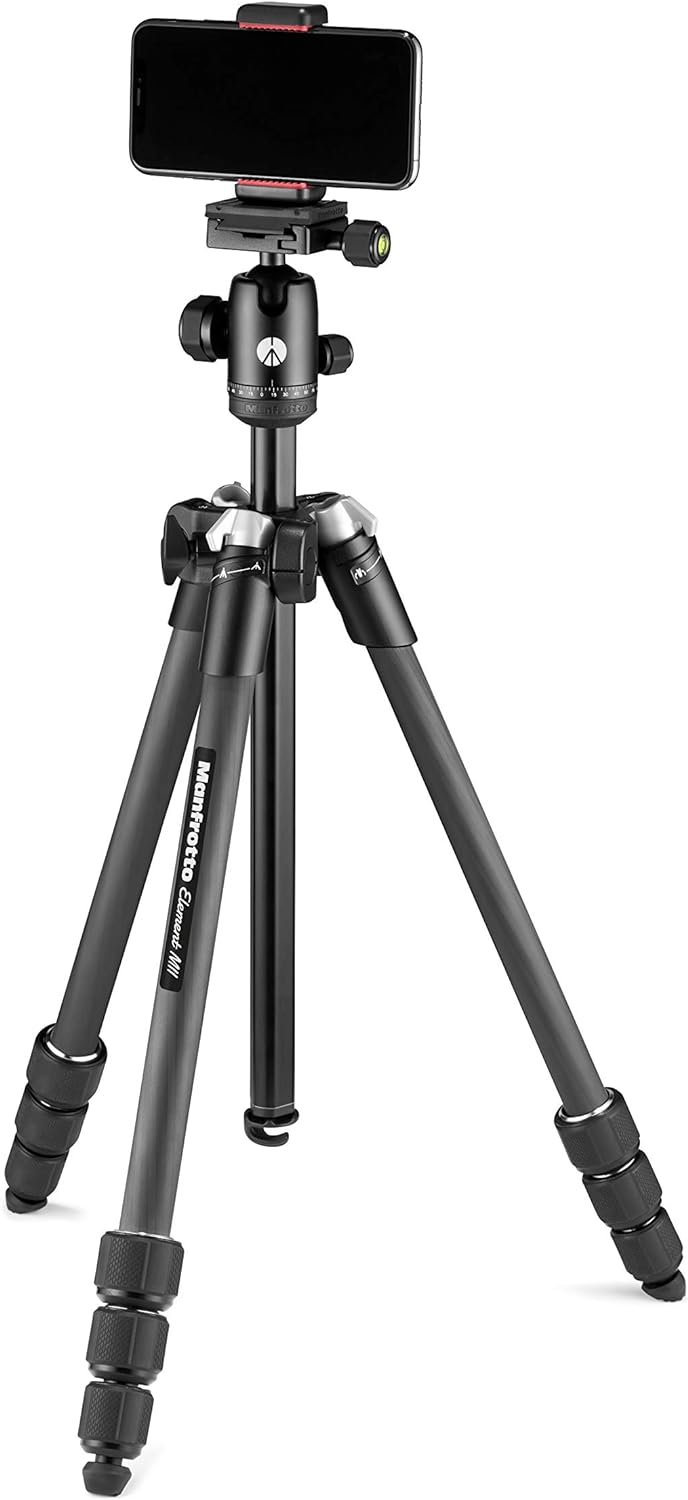 Manfrotto Element MII Kamera- und Handystativ, Carbon Reisestativ mit Kugelkopf und Bluetooth, für S