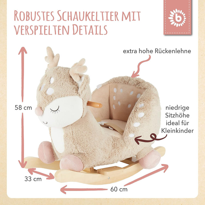 Bieco Plüsch Schaukeltier REH, 60 cm | Kinder Schaukelstuhl mit Sicherheitsgurt | Baby Schaukel | Kl