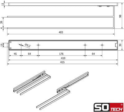 SOTECH Handtuchauszug STYLE 2-armig Chrom poliert 415 mm Auszugsweg 300 mm Handtuchhalter für Seiten