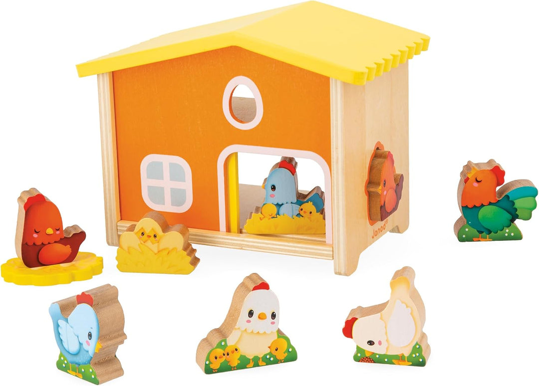 Janod First J03311 Kinderspielzeug, 1 Hühnerstall + 9 Hühner + 1 Leiter, FSC-Holzspiel, entwickelt G