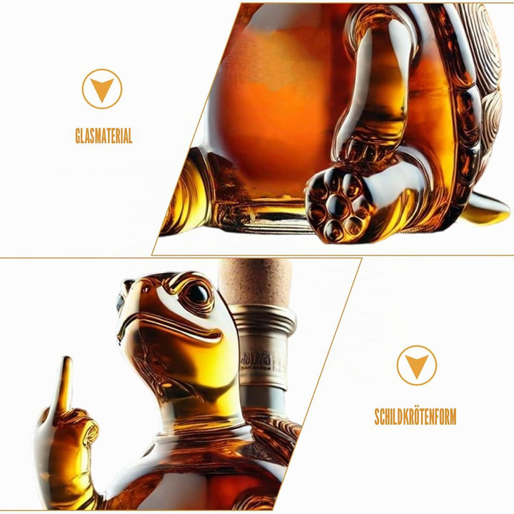 350-ml-Schildkröten-Weindekanter mit Mittelfinger, Whiskyflasche aus transparentem Glas mit Stopfen,