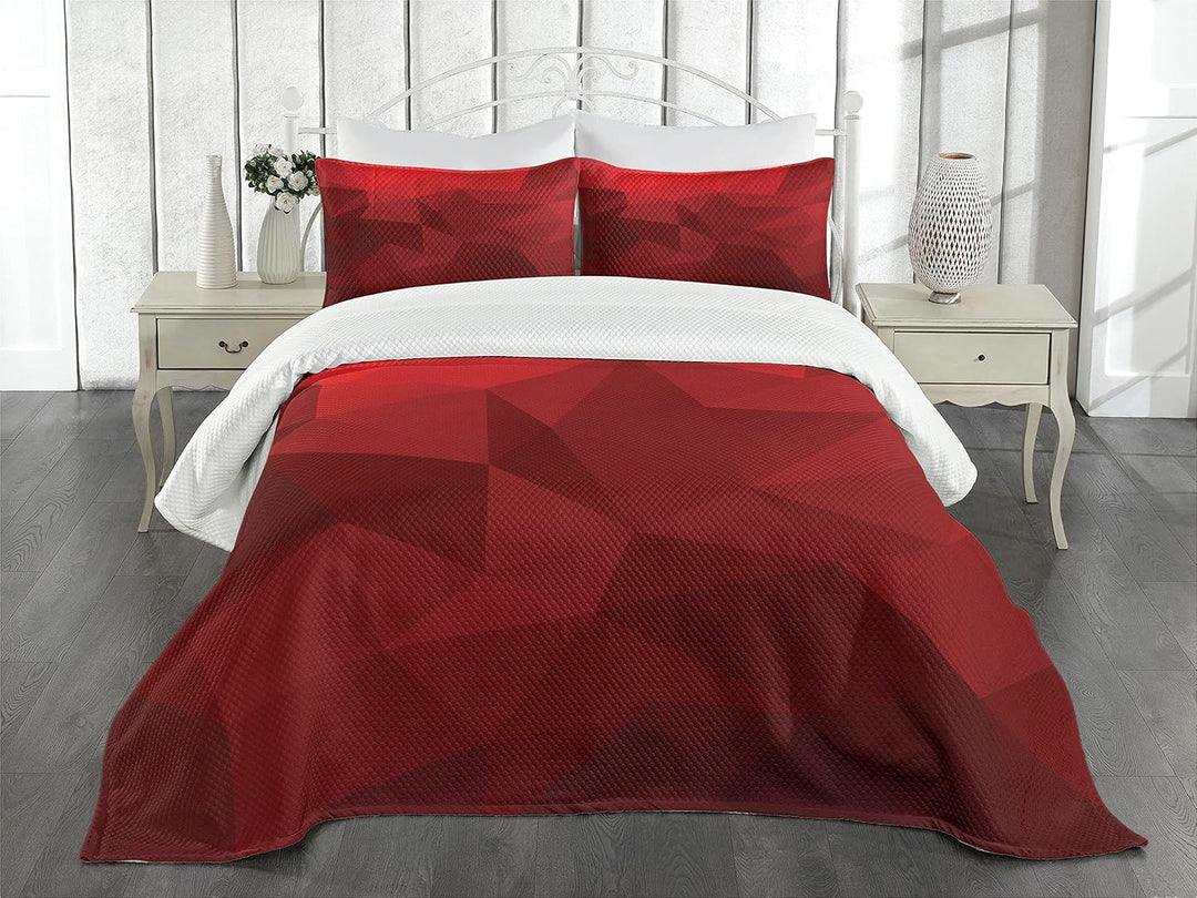 ABAKUHAUS rot Tagesdecke Set, Triangular Mosaik mit Poly, Set mit Kissenbezügen Romantischer Stil, f