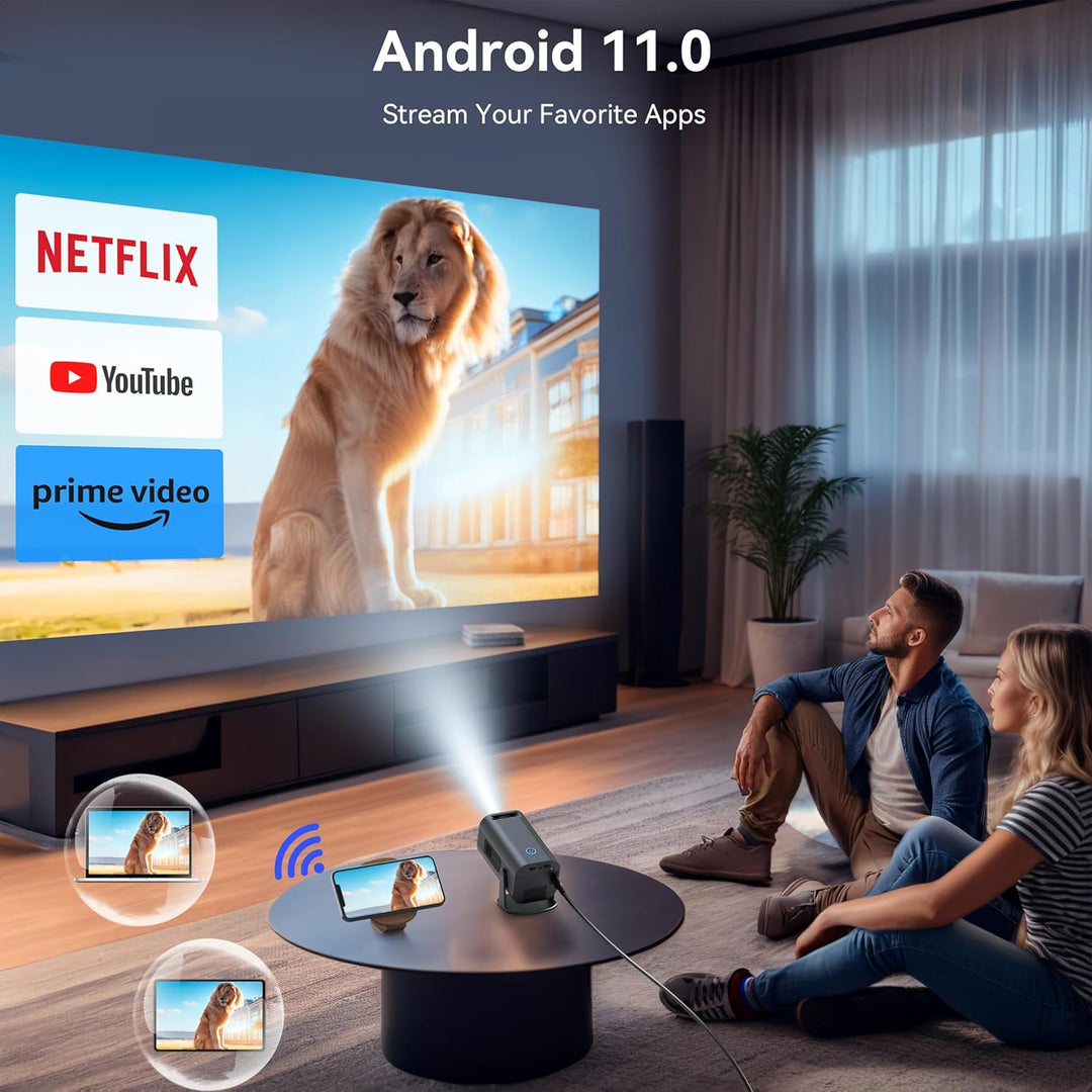 Polocsh Mini Beamer, Beamer 4k Unterstützt 1080P Full HD, Mini Projektor mit Android11.0, WLAN6 und