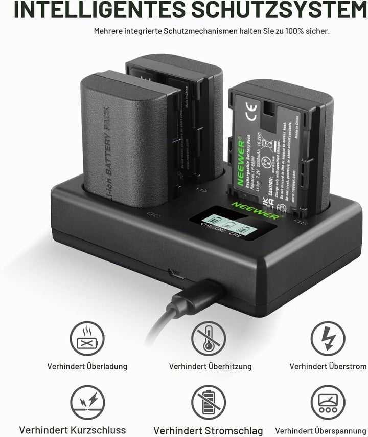 NEEWER LP-E6NH Ersatz Akku und USB Ladegerät Set, 3er Pack 2250mAh Ersatz für LP-E6NH Akku &amp; Triple