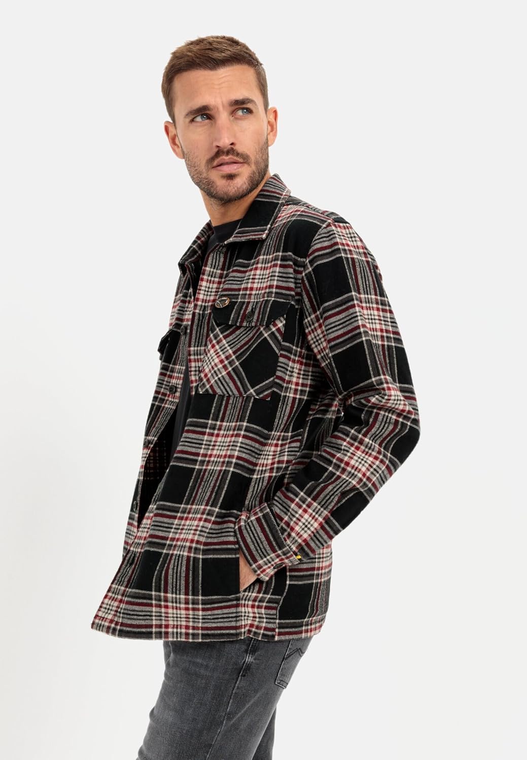 camel active Herren Flanell Overshirt im Karomuster L Anthra, L Anthra