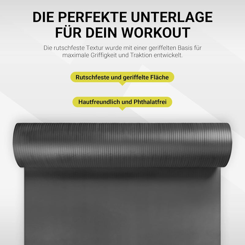 MSPORTS Gymnastikmatte Studio 183 x 61 x 1,0 oder 1,5 cm | inkl. Übungsposter und Tragegurte | Hautf