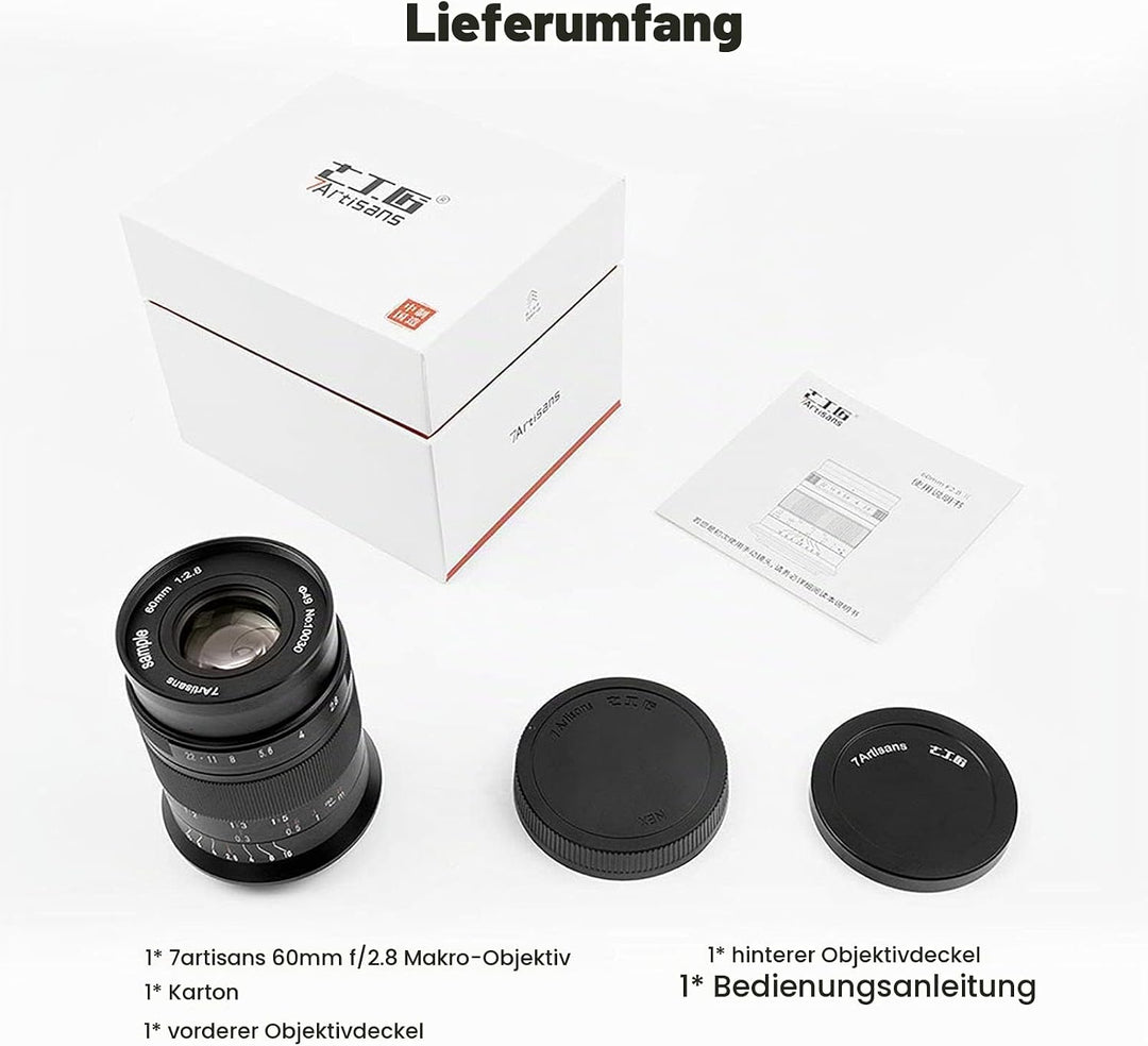 7artisans 60mm F2.8 II APS-C Format Makro-Objektiv, Kompatibel mit Sony E-Mount-Kameras Kameras Sony