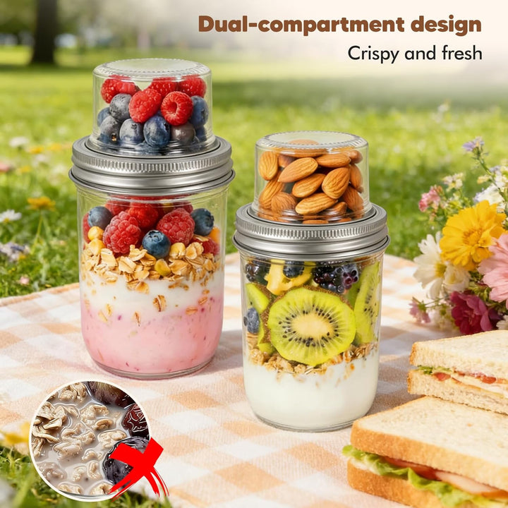Müslibecher To Go mit Löffel, 2er Joghurtbecher to Go Becher Müsli 600ml+270ml Overnight Oats Gläser