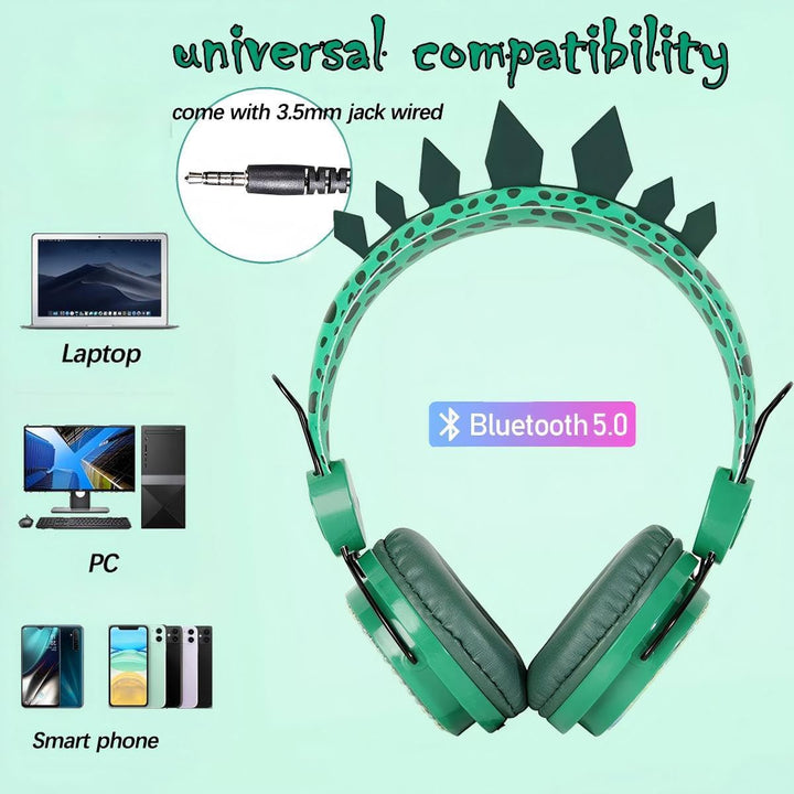 Dinosaurier Kopfhörer Bluetooth Kopfhörer Kinder mit Mikrofon, Over Ear Kopfhörer Kabellos Kinder mi