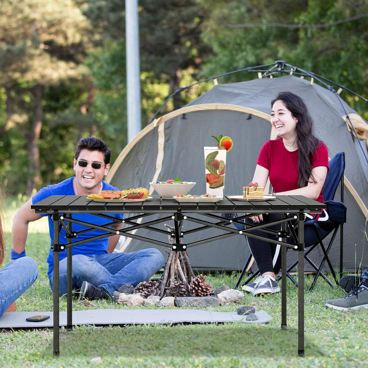 COSTWAY Campingtisch faltbar, Falttisch mit aufrollbarer Tischplatte, Klapptisch Gartentisch mit Alu