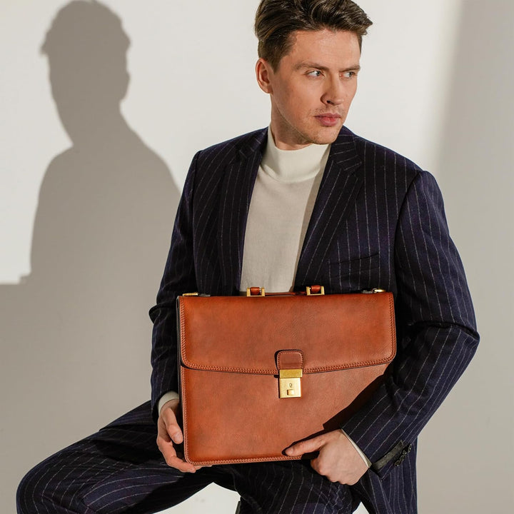 Time Resistance Leder Aktentasche - Leder Tasche Handgefertigt in Italien - Arbeitstasche mit Schult