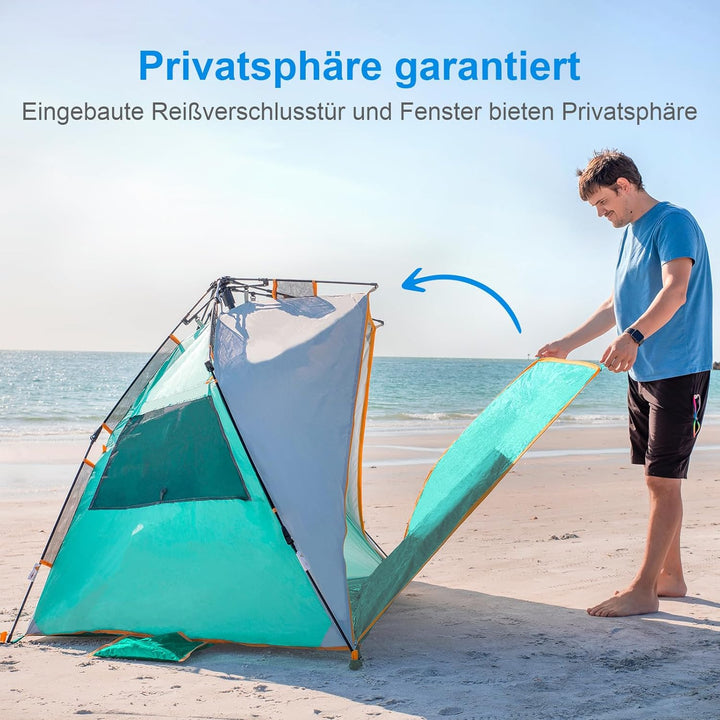 Wolfwise Strandmuschel mit Schnellaufbau für 3-4 Personen – UV-Schutz 50+, Wasserabweisend, Privater