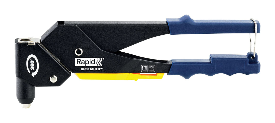 Rapid Blindnietzange RP60 Multi, Nietzange mit 360° drehbarem Kopf, Universal mundstück und integrie