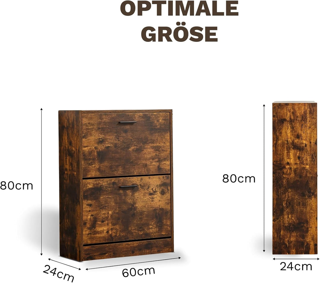 CATAVANA Schuhschrank Schmal - 2 Fächer für 12 Paar - Schuhregal Geschlossen - Platzsparend & Modern