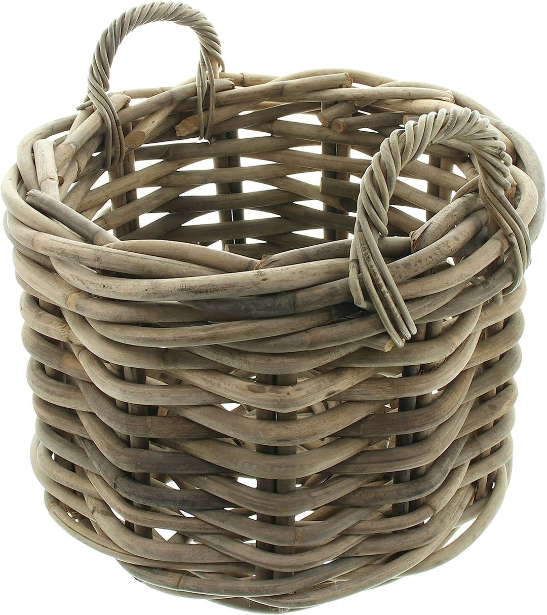 Dekoleidenschaft grosser Rattan-Korb "Rustikal" Ø 50 cm, Aufbewahrungs-Korb, Kaminholzkorb geflochte