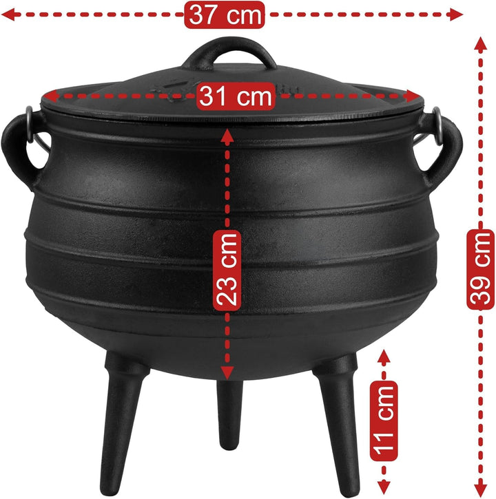 BBQ-Toro Potjie | Gusseisen Hexenkessel Potjie #6, ca. 14 Liter | Guss Kochtopf mit Füssen | Südafri