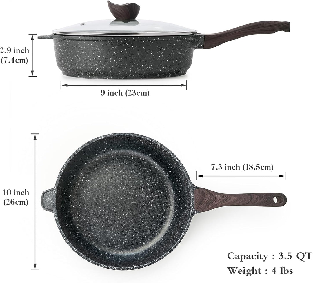 Kordisen Antihaft Tiefe Bratpfanne mit Deckel, 26 cm Granitbeschichtung Pfanne, Induktion Kompatibel