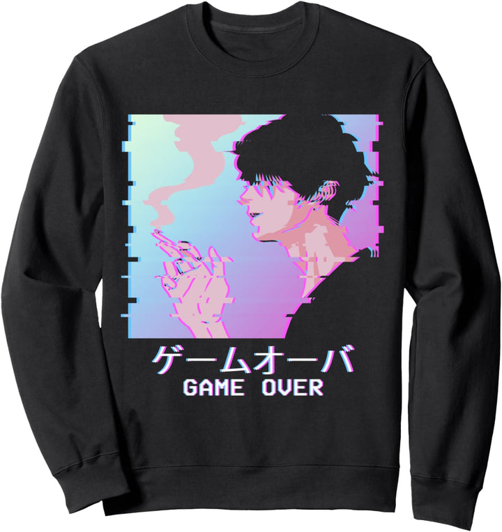 Japanese Vaporwave Aesthetic Anime Boy Lofi Emo Game Over Sweatshirt