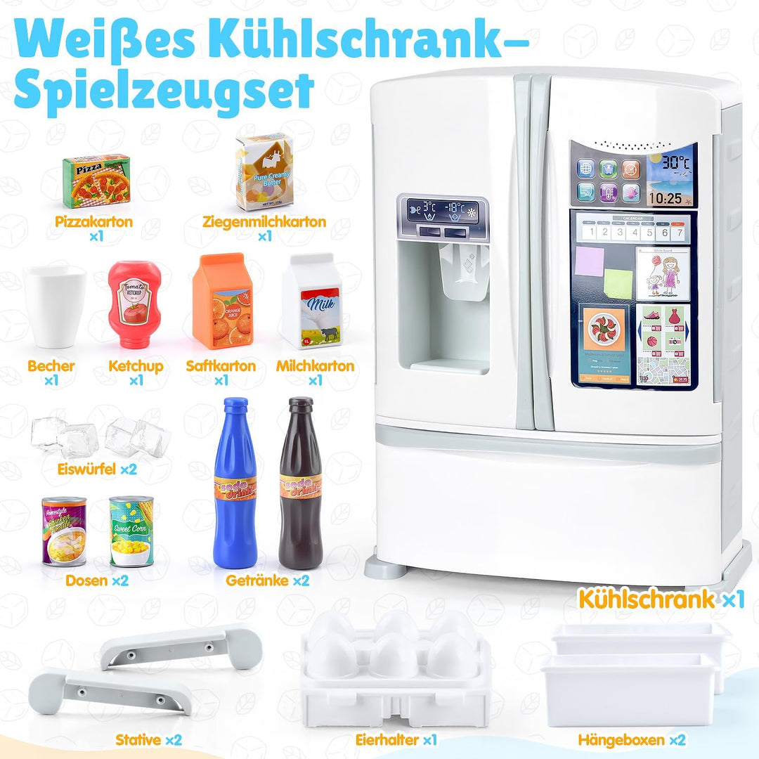 PLAY Küche Kinder Kühlschrank Spielzeug mit Eisspender, Spielküche Zubehör Set mit Kinderkühlschrank