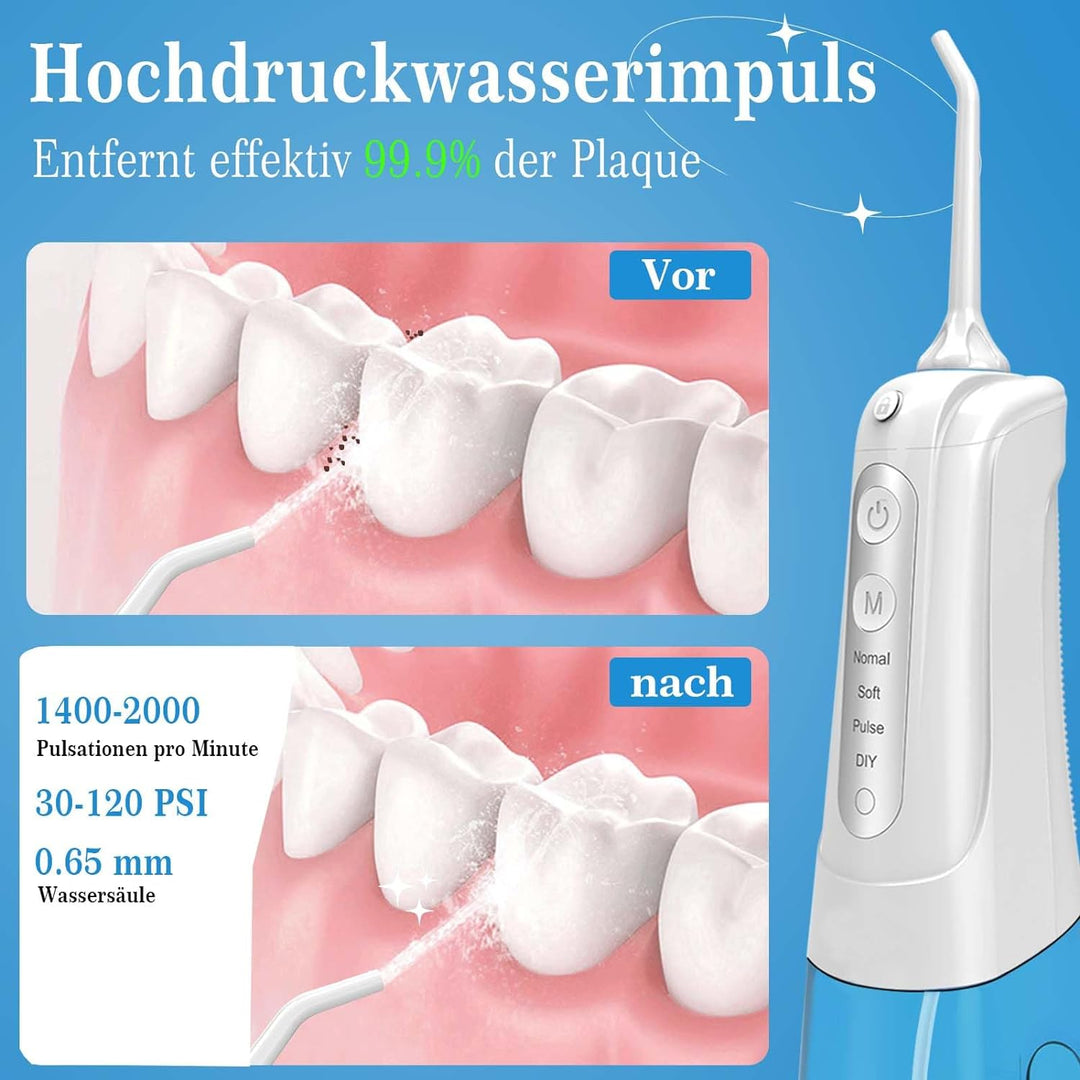 SURFOU Munddusche Kabellos Weihnachten Geschenke Mundduschen 300ML 4 Modi 6 Düsen, Mundduschen Reise