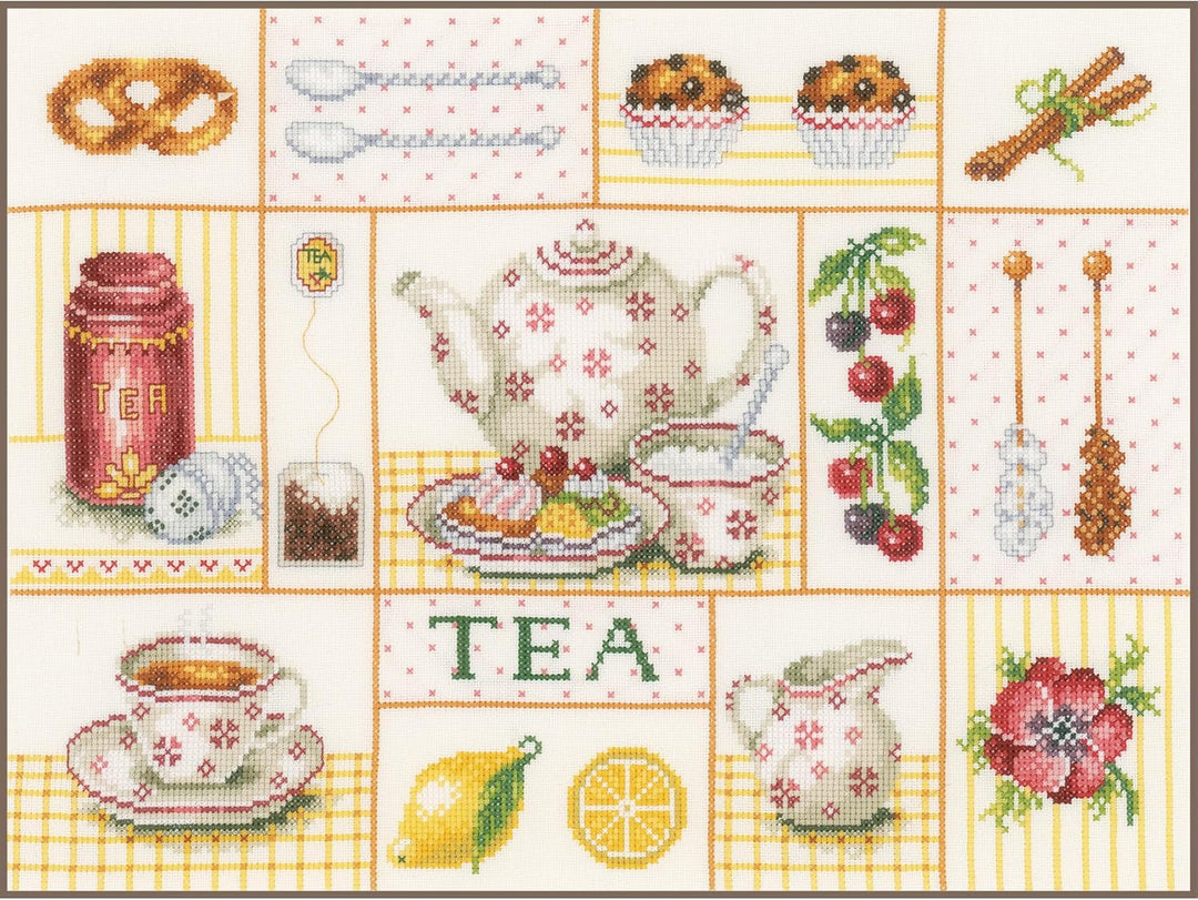 Lanarte Zählmusterpackung Tea Party Zählstoff Kreuzstichpackung, Baumwolle, Mehrfarbig, 39 x 29 x 0.