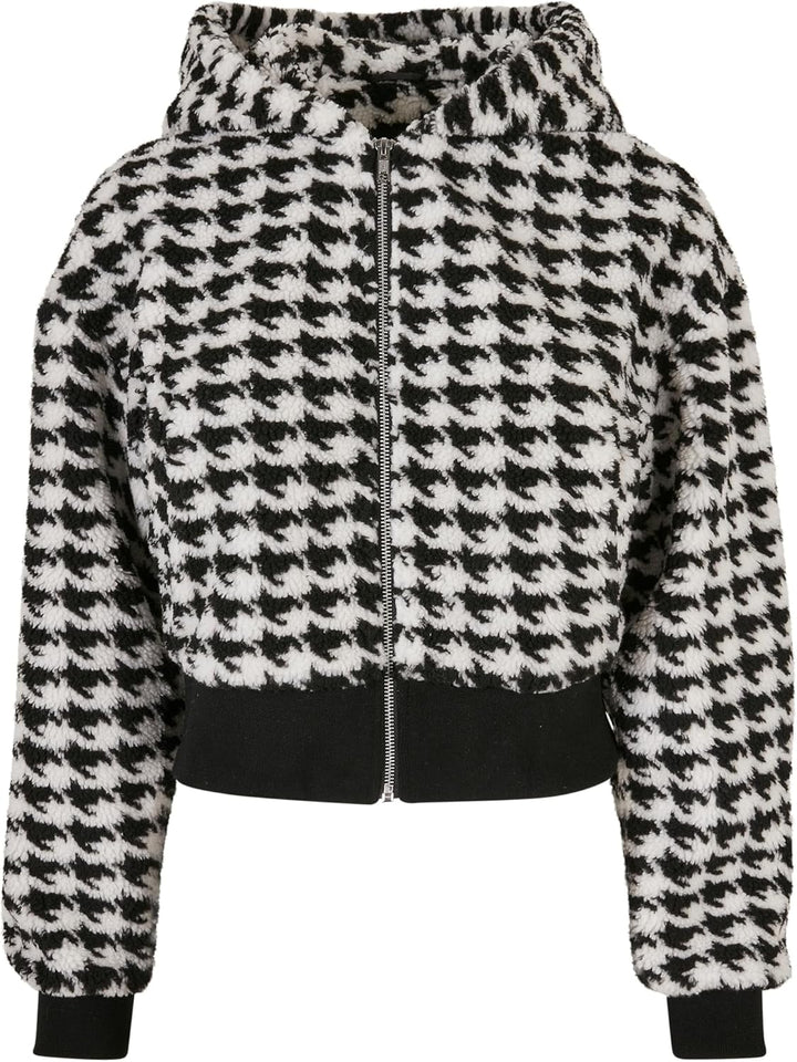 Urban Classics Ladies Short Oversized AOP Sherpa Jacket, stylische Frauen Jacke im Oversize Fit, erh