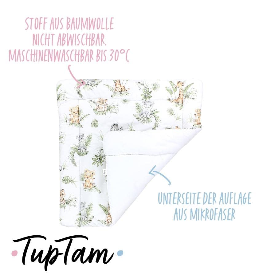 TupTam Baby Wickeltischauflage mit Baumwollbezug Gemustert, Farbe: Safari/Löwe/Braun/Blätter/Grün, G