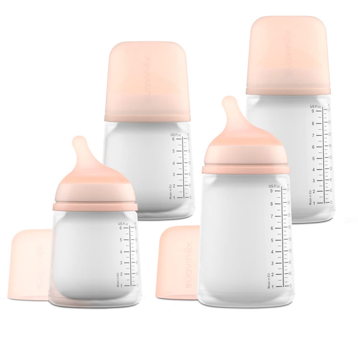 Suavinex, Zero Zero Anti-Kolik Babyflaschen-Set, 4 Baby-Fläschchen: 2 x 180ml mit anpassbarem Nahrun