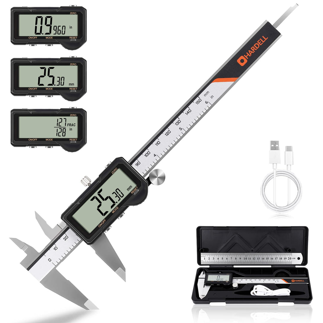 HARDELL Digital Caliper, Rechargeable Digital Caliper 6 inch with Reset Setting, Caliper Measuring T