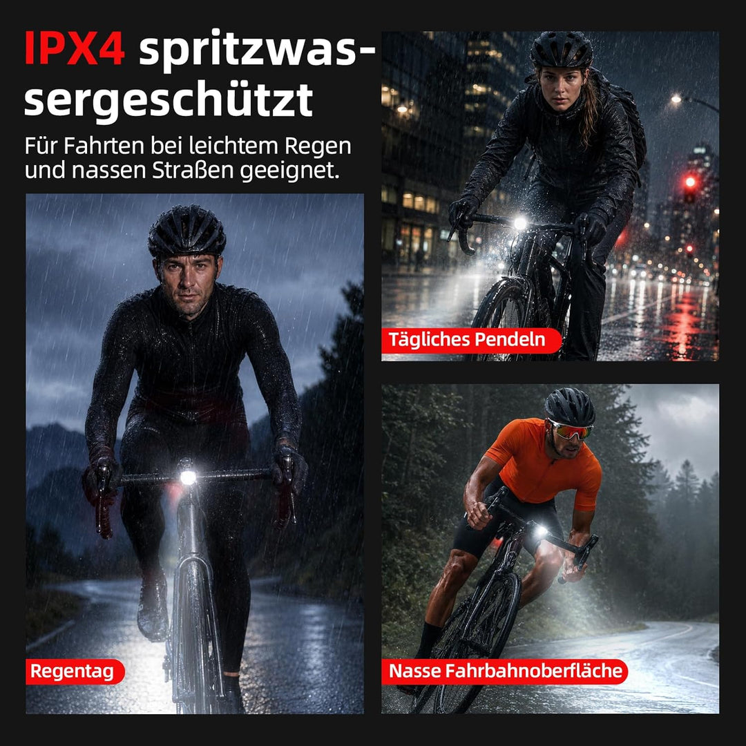 Fahrradlicht Set StVZO-konform, Fahrradbeleuchtung vorne und hinten, USB-C wiederaufladbare IPX4 Spr