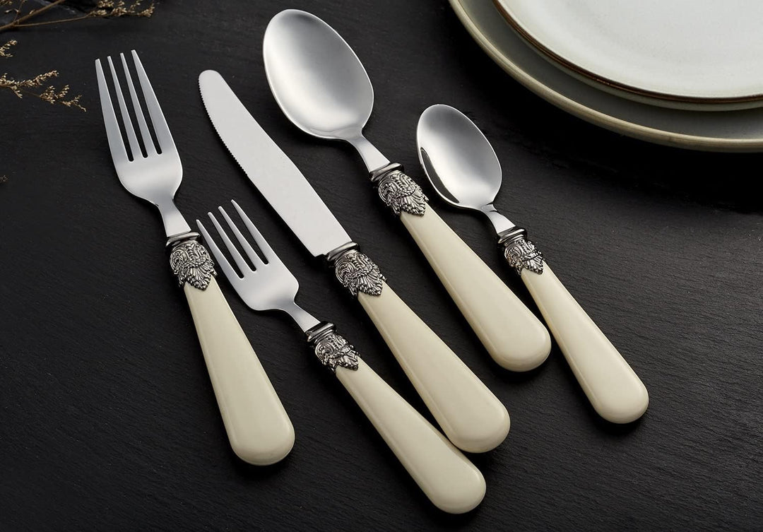 EXZACT Elfenbein Creme Besteck Set 20 Stück, Edelstahl mit detaillierten Griff, traditionelle, elega