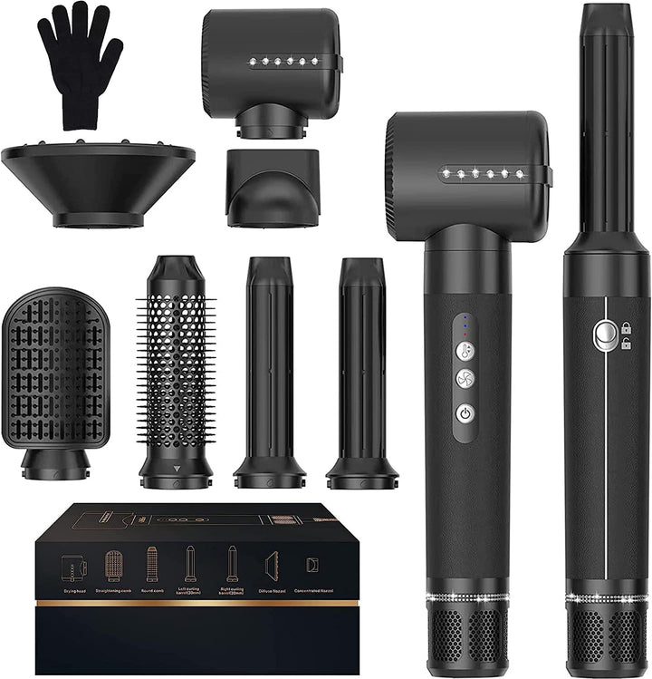 Air Styler 7 In 1, 110000 U/Min Hochtouriger Motor Haartrockner Warmluftbürste Set Mit 7 Aufsätze, T
