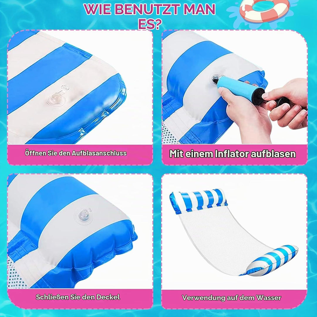 2 Stück Luftmatratze Pool, 4 In 1 Aufblasbare Wasserhängematte, Schwimmmatte Pool Matratze, Zusammen